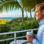 바베이도스 물가 및 예산 계획 - **Prompt:** A serene, tastefully dressed individual in smart casual attire is enjoying a peaceful mo...