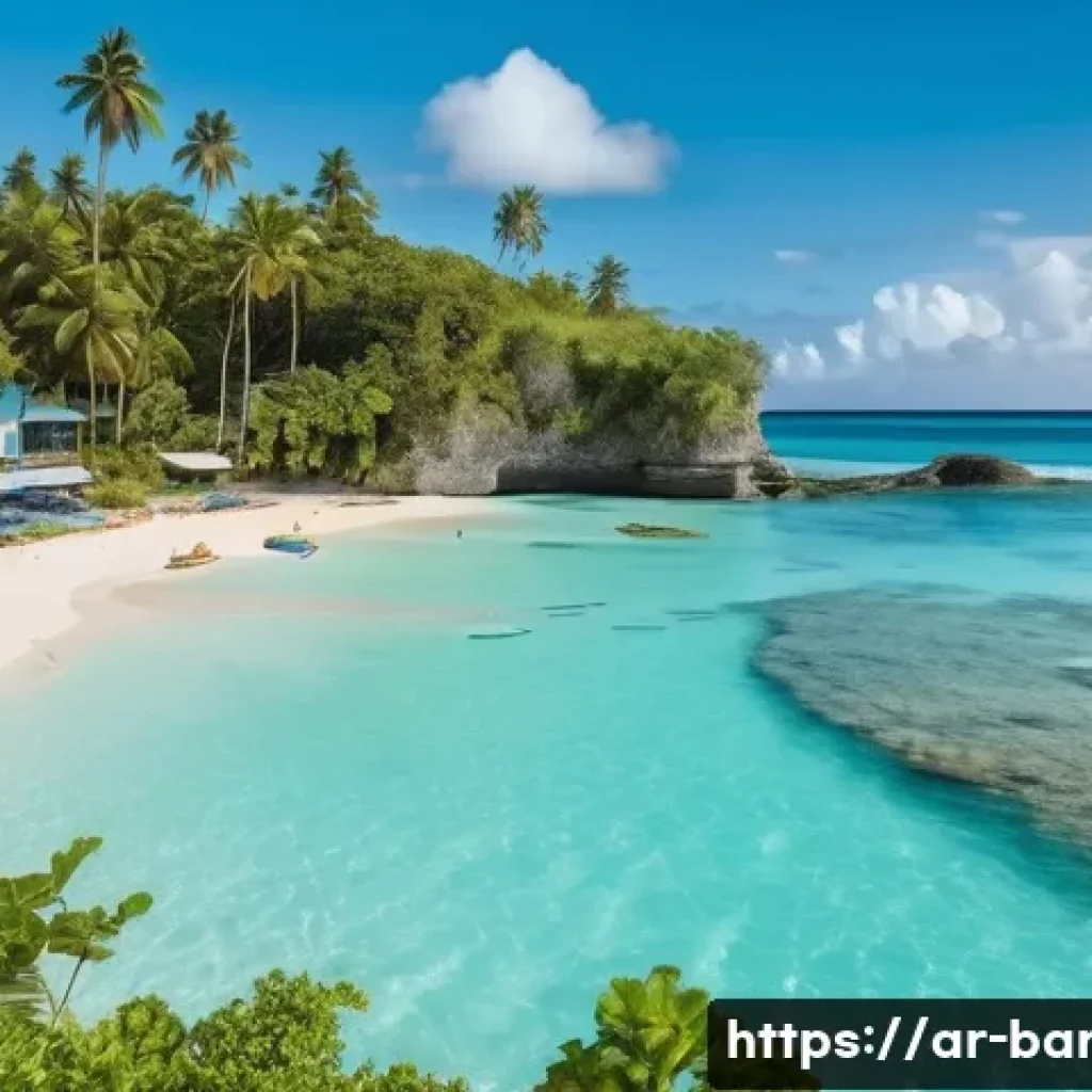 바베이도스 경제 성장 전망 - **A Vibrant Sustainable Paradise:** A wide-angle shot showcasing a pristine Barbadian beach with cal...