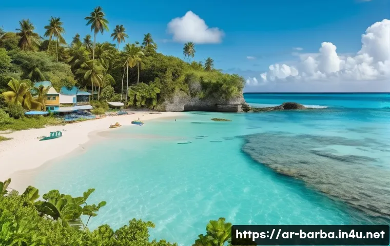 바베이도스 경제 성장 전망 - **A Vibrant Sustainable Paradise:** A wide-angle shot showcasing a pristine Barbadian beach with cal...