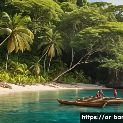 바베이도스 초기 원주민 문화 - A vibrant scene depicting indigenous Barbadian people engaged in traditional sustainable fishing and...